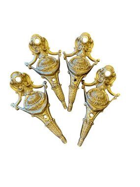 Antique French Ornate Solid Brass Set 4 Hanging Ceiling Light Arm Parts